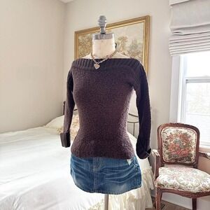 y2k‎ moda international brown off shoulder fitted sweater size xs